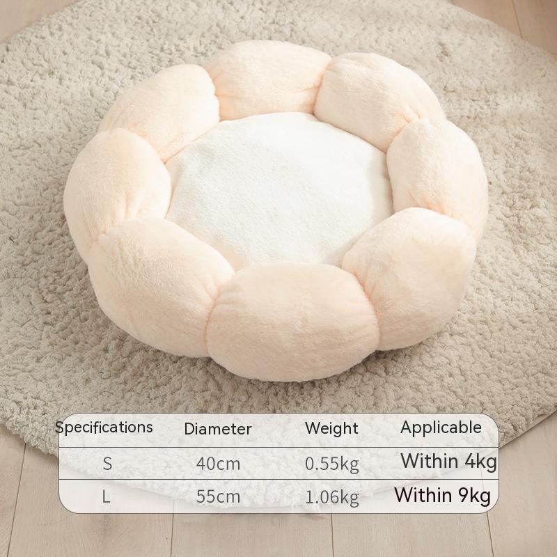 KFX-3424445 Plush Round Flower-Shaped Doghouse in Light Pink, Light Green, and Gray - Soft Cloth Pet Nest
