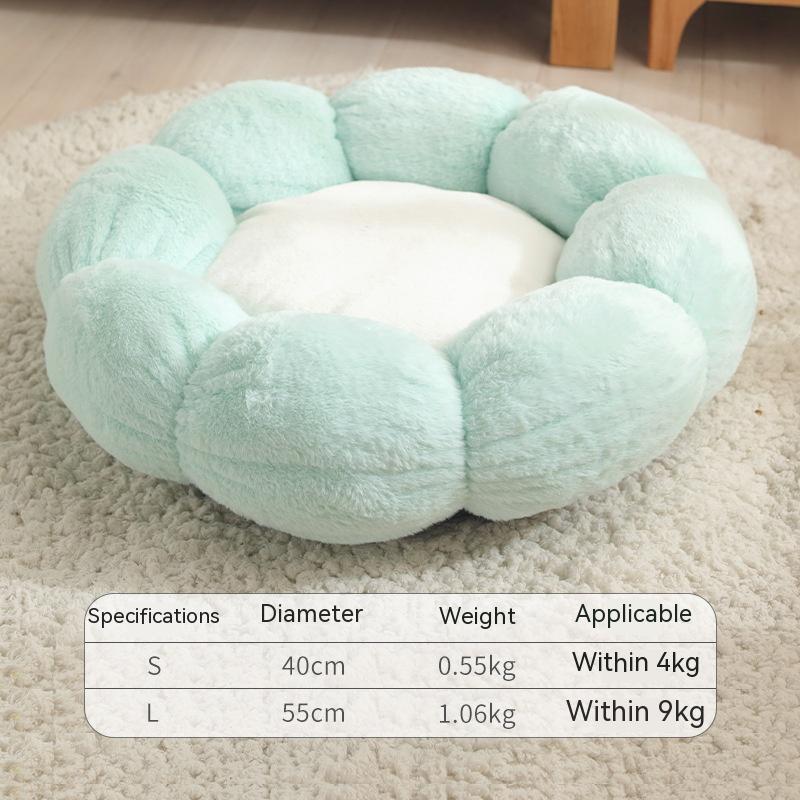 KFX-3424445 Plush Round Flower-Shaped Doghouse in Light Pink, Light Green, and Gray - Soft Cloth Pet Nest