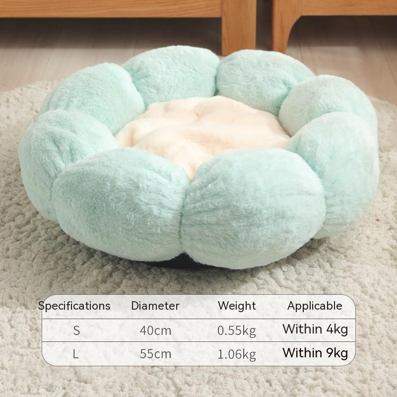 KFX-3424445 Plush Round Flower-Shaped Doghouse in Light Pink, Light Green, and Gray - Soft Cloth Pet Nest