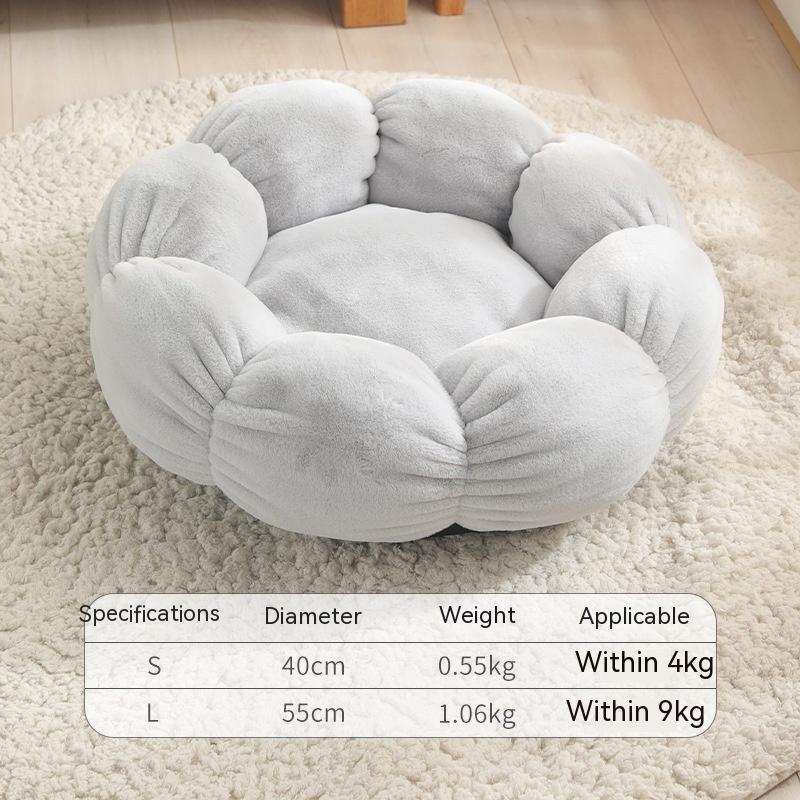 KFX-3424445 Plush Round Flower-Shaped Doghouse in Light Pink, Light Green, and Gray - Soft Cloth Pet Nest