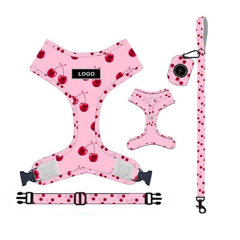 KFX-3425853 Pink Dog Leash Set with Chest Strap, Collar, Bowknot, and Accessories