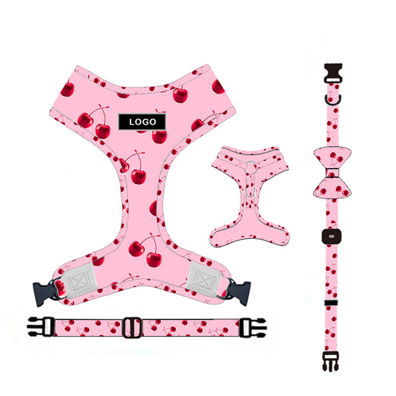 KFX-3425853 Pink Dog Leash Set with Chest Strap, Collar, Bowknot, and Accessories
