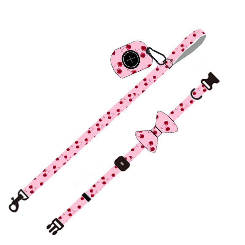 KFX-3425853 Pink Dog Leash Set with Chest Strap, Collar, Bowknot, and Accessories