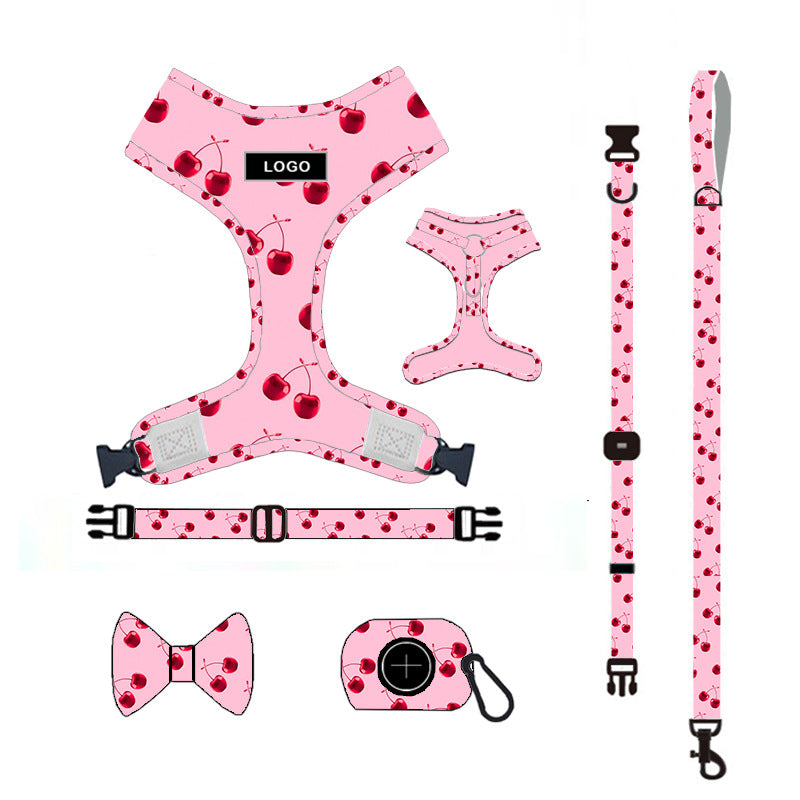 KFX-3425853 Pink Dog Leash Set with Chest Strap, Collar, Bowknot, and Accessories