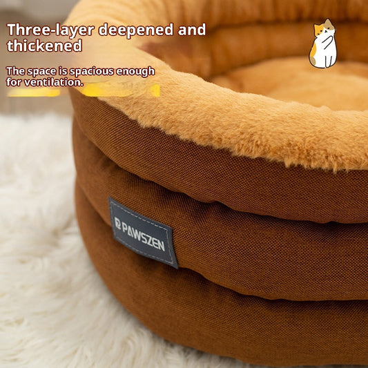 KFX-3428413 Cozy Thickened Round Pet Bed for Dogs - Brown or Gray, Small & Large Sizes Available