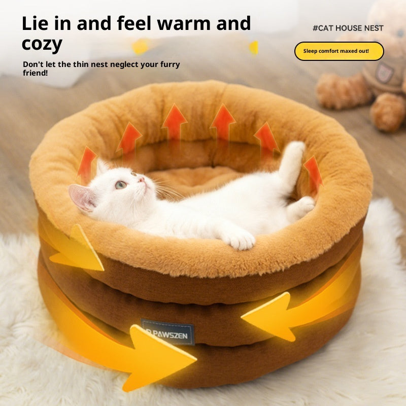 KFX-3428413 Cozy Thickened Round Pet Bed for Dogs - Brown or Gray, Small & Large Sizes Available