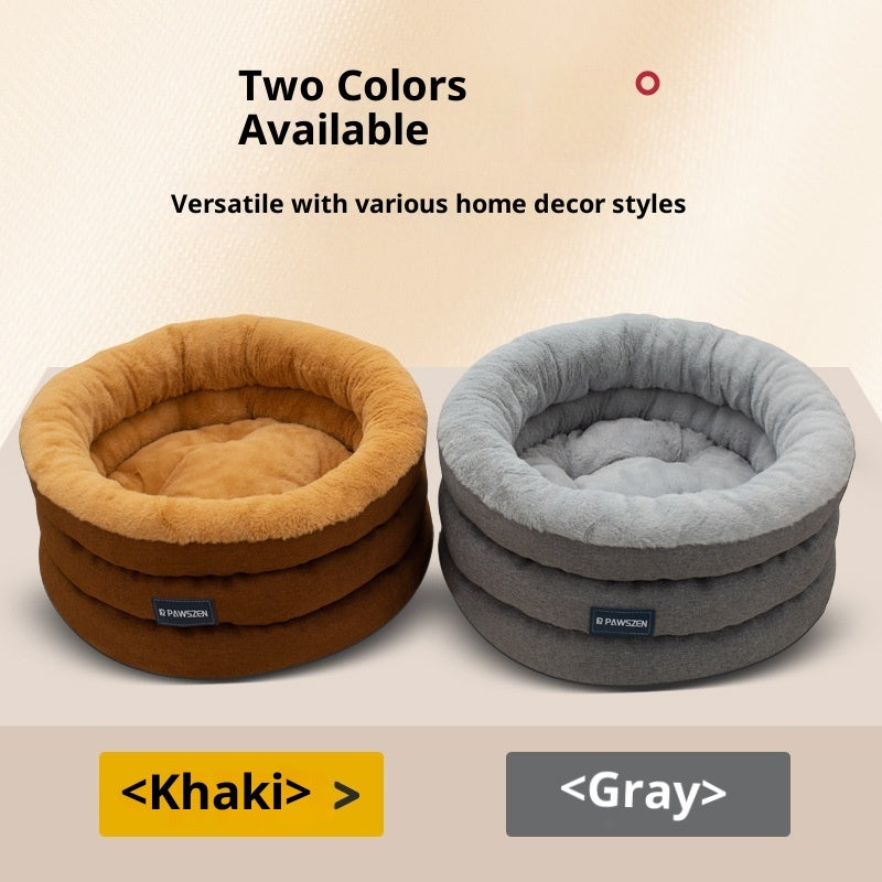KFX-3428413 Cozy Thickened Round Pet Bed for Dogs - Brown or Gray, Small & Large Sizes Available