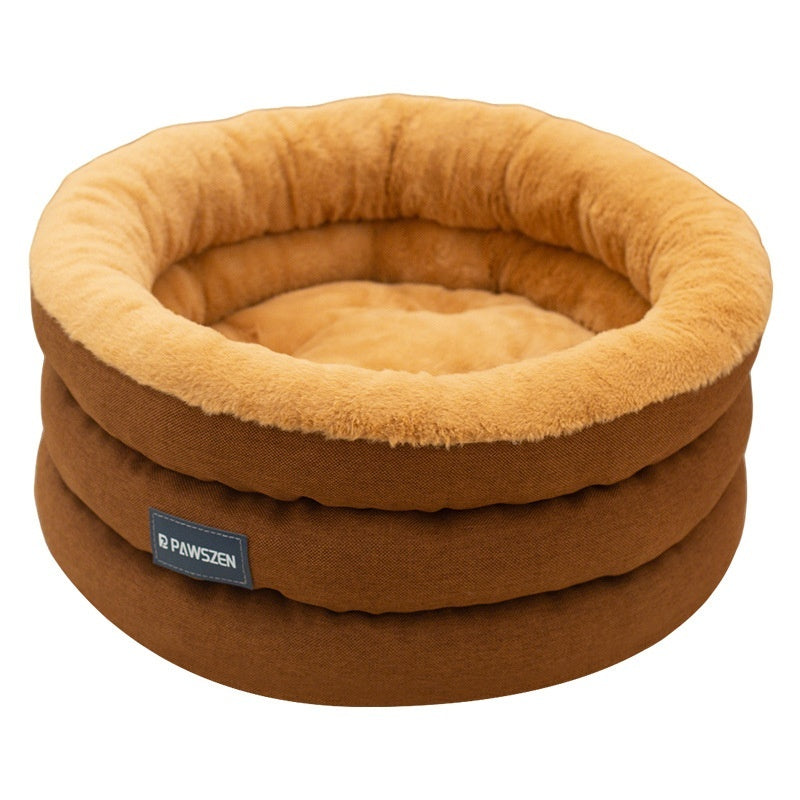 KFX-3428413 Cozy Thickened Round Pet Bed for Dogs - Brown or Gray, Small & Large Sizes Available