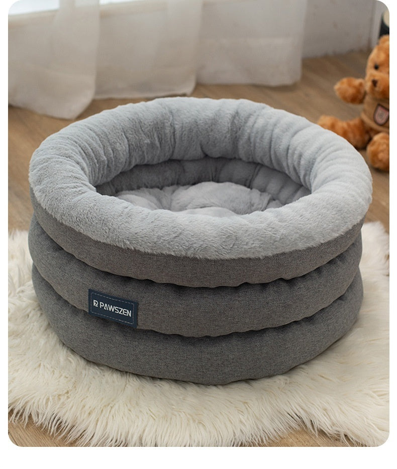 KFX-3428413 Cozy Thickened Round Pet Bed for Dogs - Brown or Gray, Small & Large Sizes Available