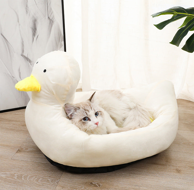 KFX-3428541 Duck Shape Fluffy Pet Bed Sofa for Small Dogs and Cats - Soft Polyester Sleeping Nest for All Seasons