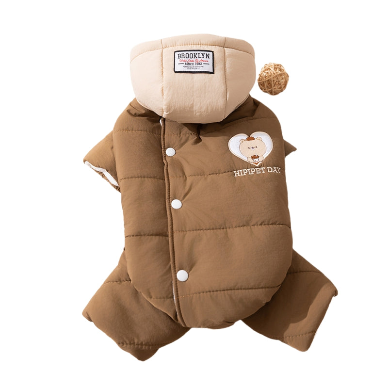 KFX-3428925 Cozy Quilted Pet Jumpsuit for Medium Dogs with Removable Caps in Brown and Mint
