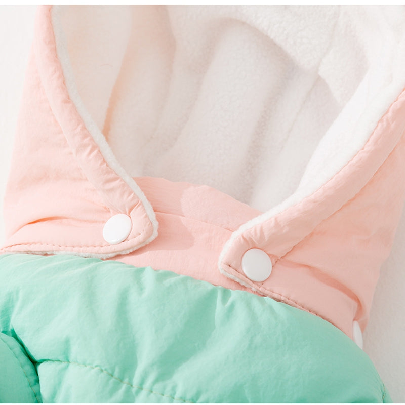 KFX-3428925 Cozy Quilted Pet Jumpsuit for Medium Dogs with Removable Caps in Brown and Mint