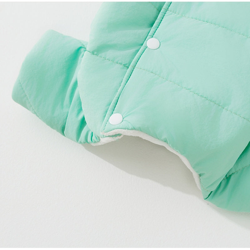 KFX-3428925 Cozy Quilted Pet Jumpsuit for Medium Dogs with Removable Caps in Brown and Mint