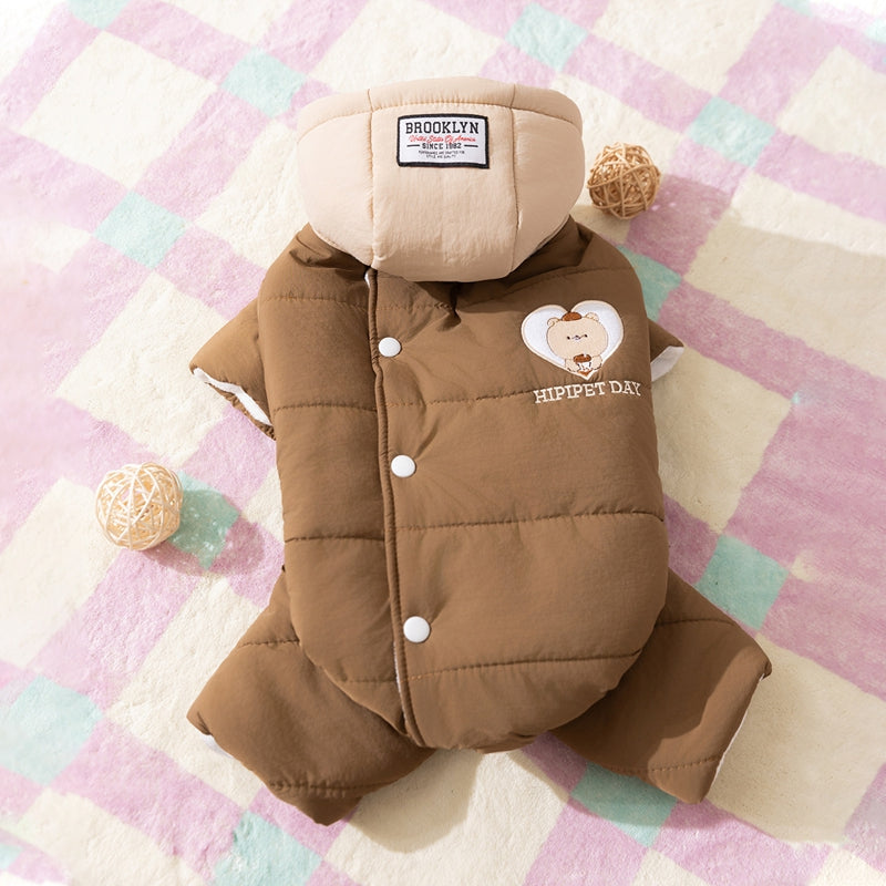 KFX-3428925 Cozy Quilted Pet Jumpsuit for Medium Dogs with Removable Caps in Brown and Mint