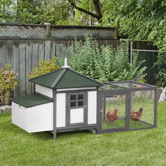 KFX-3433789 77" Wooden Chicken Coop with Nesting Box and Removable Tray for Backyard Flock Care