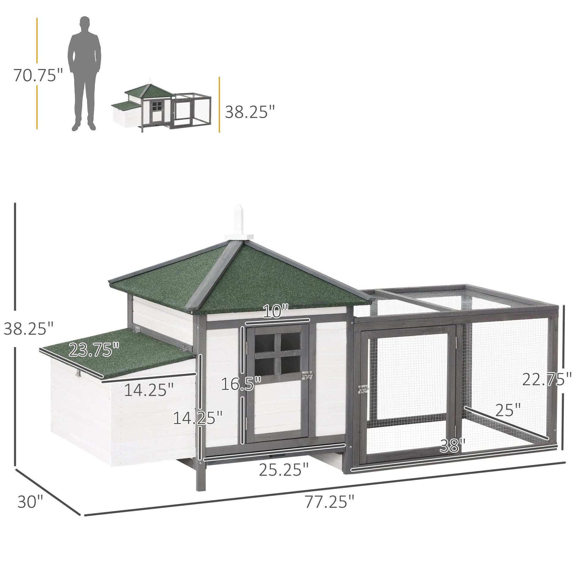 KFX-3433789 77" Wooden Chicken Coop with Nesting Box and Removable Tray for Backyard Flock Care