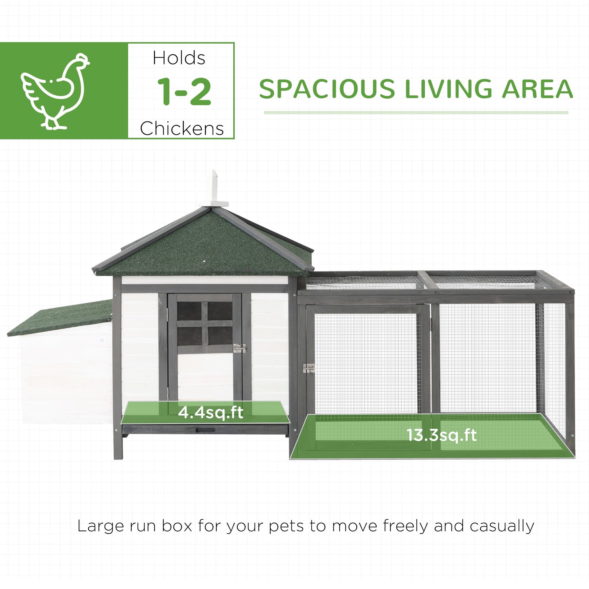 KFX-3433789 77" Wooden Chicken Coop with Nesting Box and Removable Tray for Backyard Flock Care