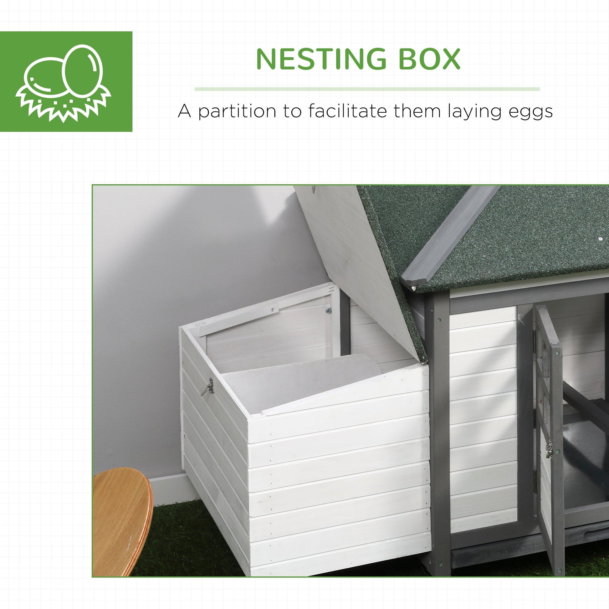 KFX-3433789 77" Wooden Chicken Coop with Nesting Box and Removable Tray for Backyard Flock Care