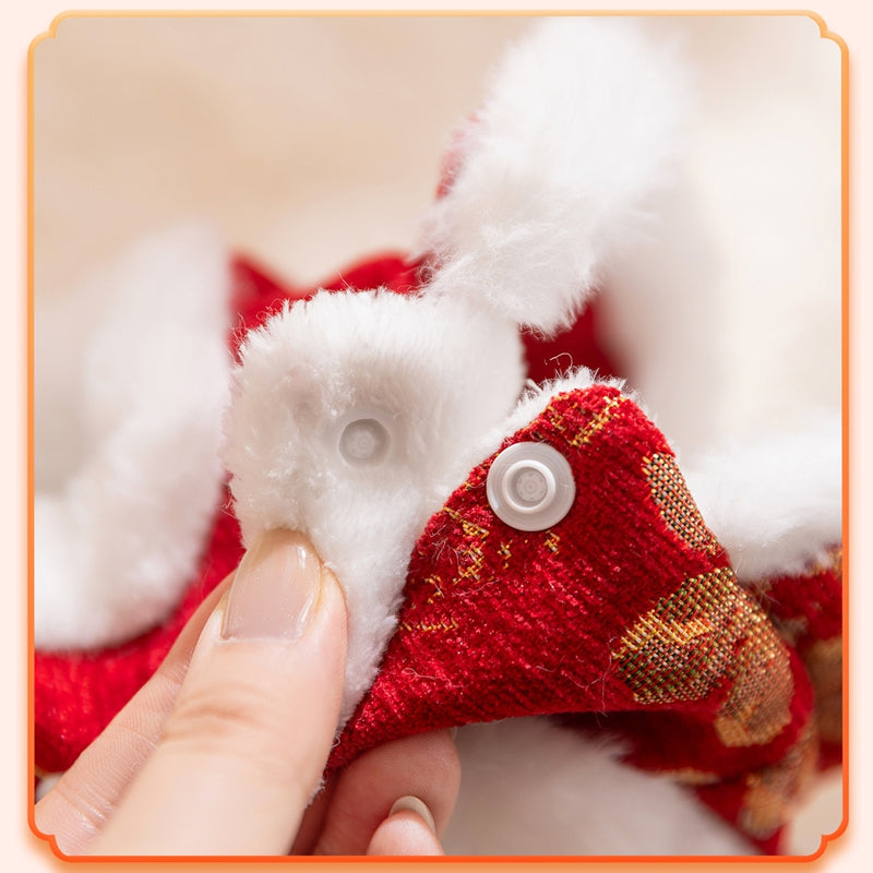 KFX-3434685 Traditional Chinese Knot Pet Vest with Faux Fur Trim for Lunar New Year Celebrations