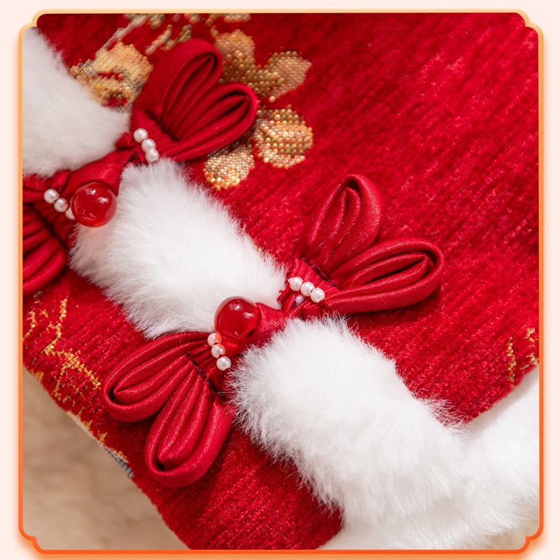 KFX-3434685 Traditional Chinese Knot Pet Vest with Faux Fur Trim for Lunar New Year Celebrations