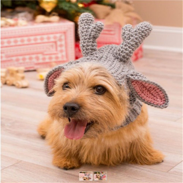 KFX-3434941 Cute Braid Pet Hat for All Seasons with Bow Design in Yellow, Brown, or Gray Options