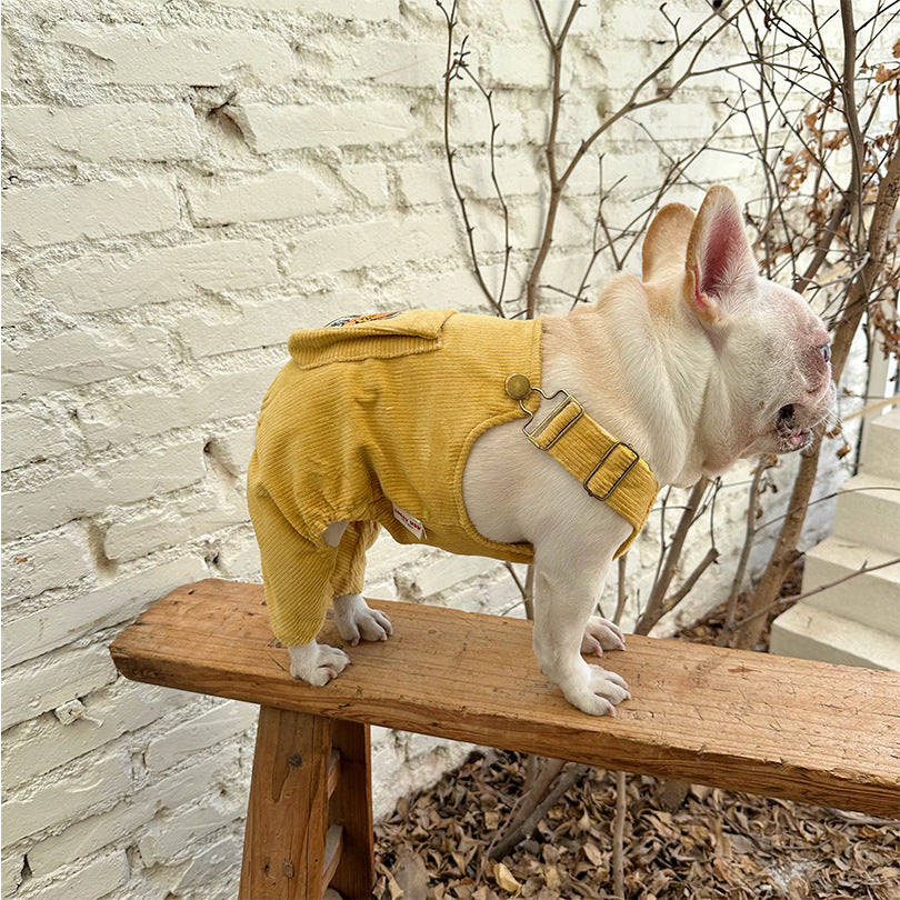 KFX-3436477 Corduroy Jumpsuit with Adjustable Three-Dimensional Pocket for Dogs and Cats