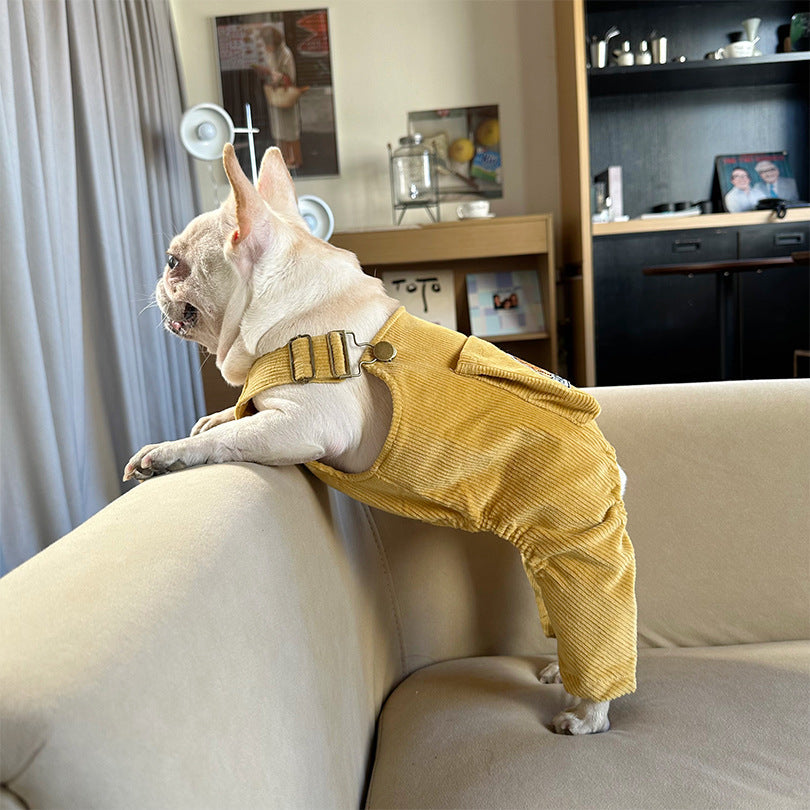 KFX-3436477 Corduroy Jumpsuit with Adjustable Three-Dimensional Pocket for Dogs and Cats