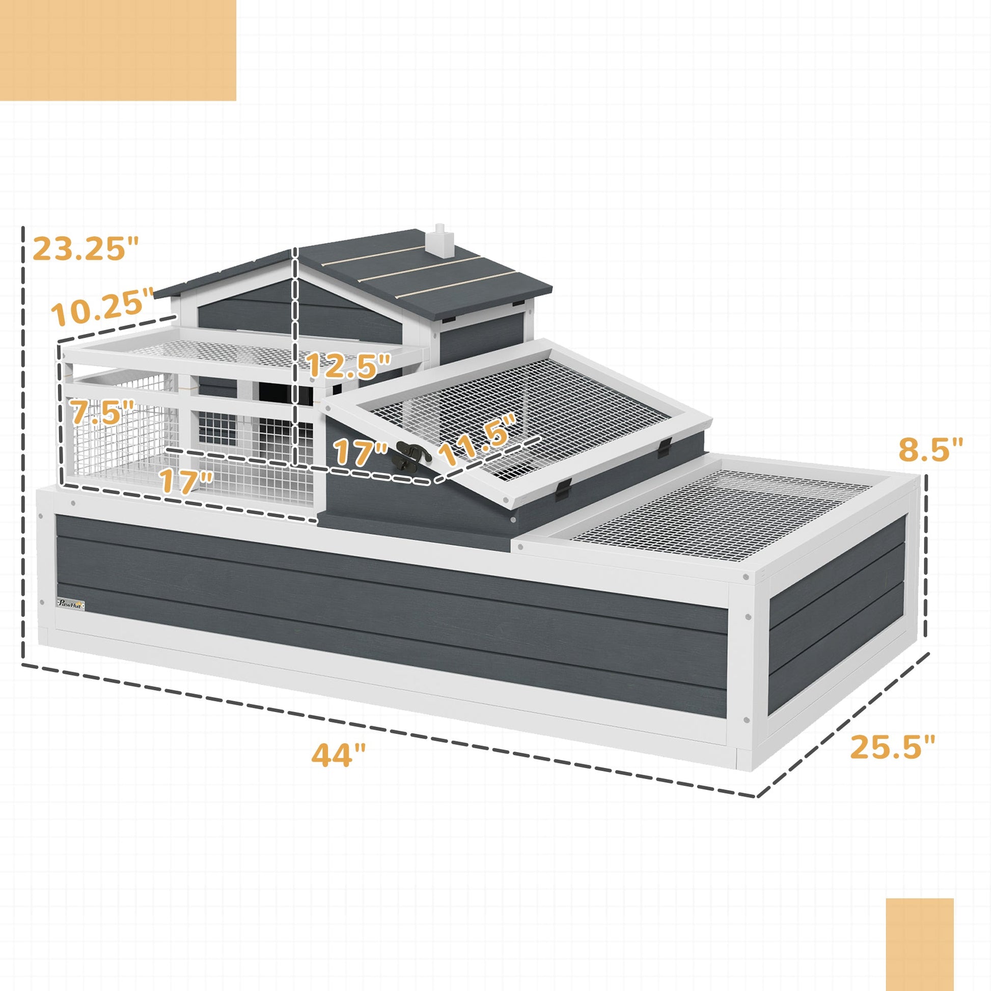 KFX-3439549 3-Room Tortoise Habitat with Balcony, 2 Stories, 44" x 25.5" x 23", Gray Finish