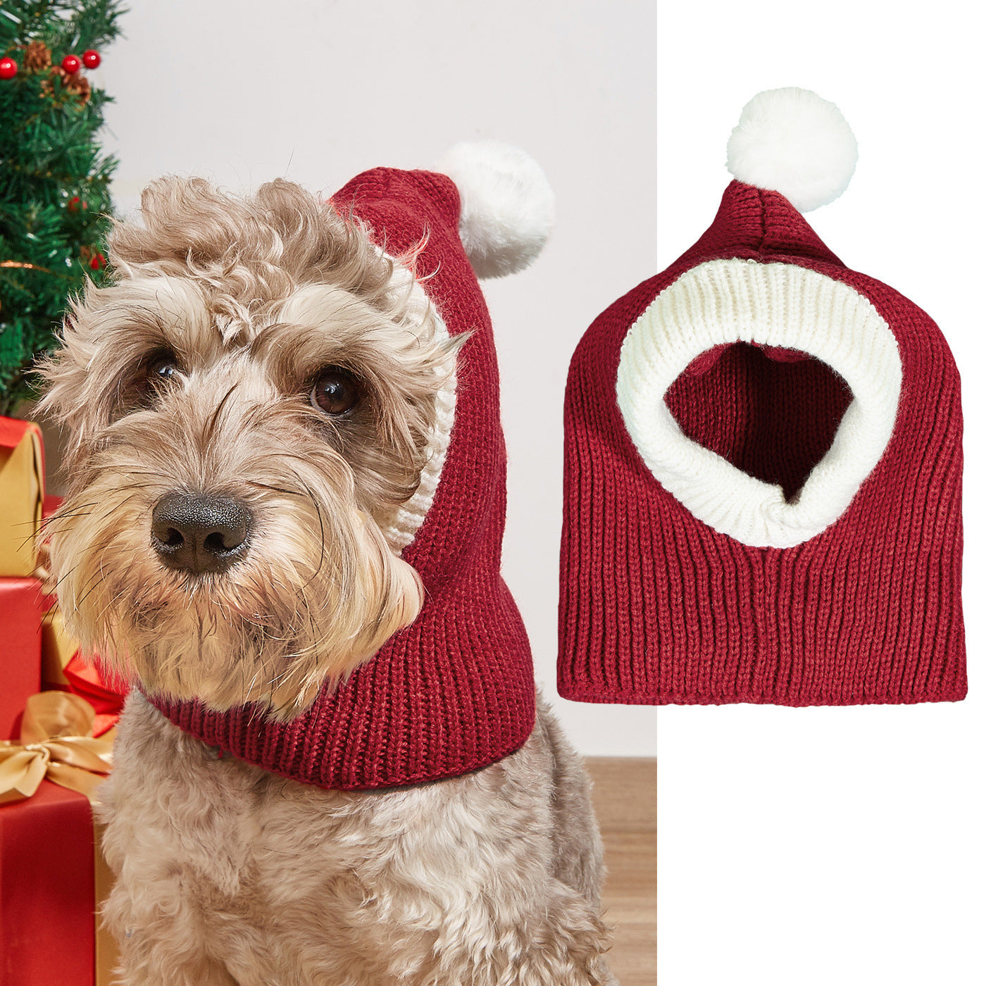 KFX-3440061 Warm Knitted Pet Hat with Snowflake Elk Print for Dogs and Cats, Perfect for Christmas and Halloween