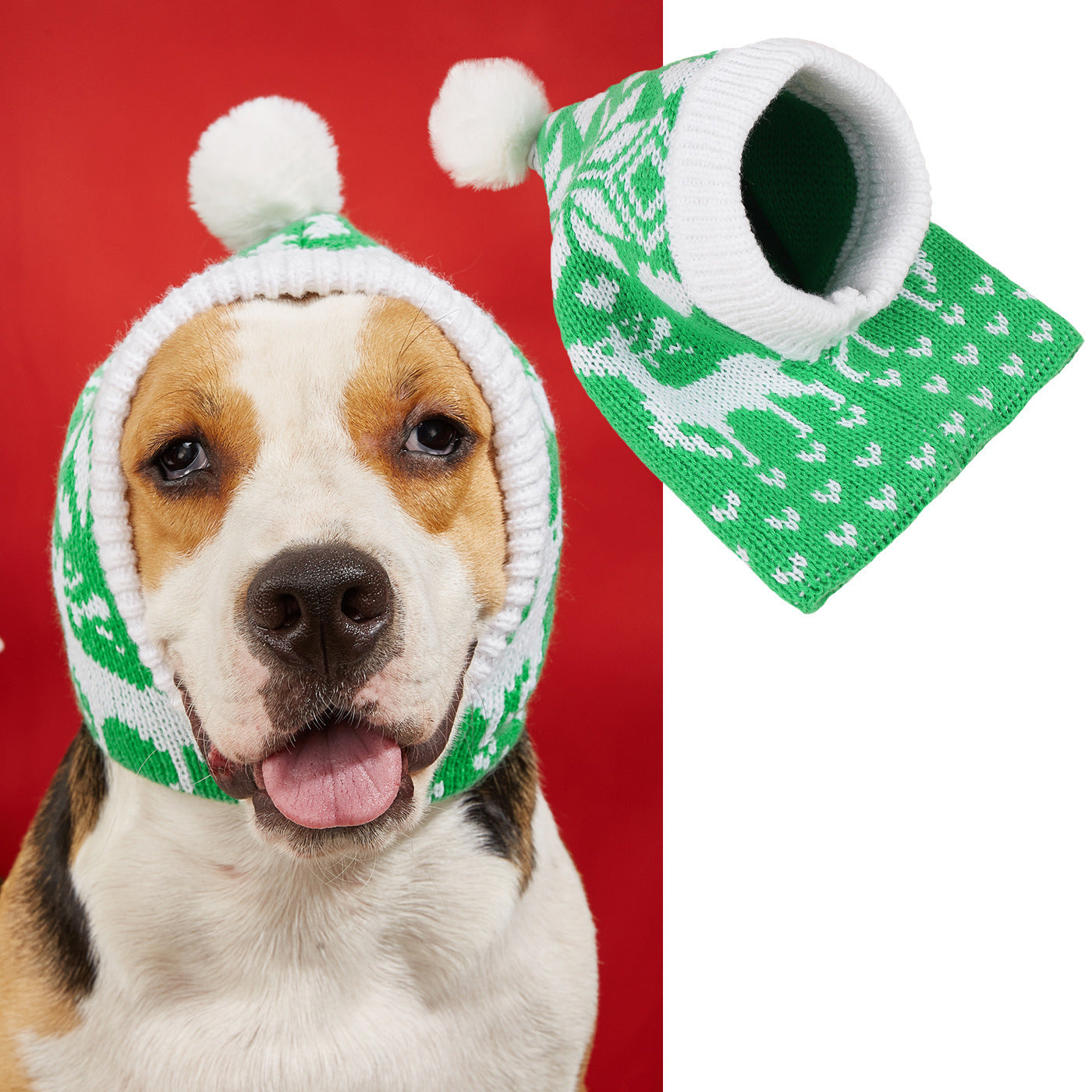 KFX-3440061 Warm Knitted Pet Hat with Snowflake Elk Print for Dogs and Cats, Perfect for Christmas and Halloween