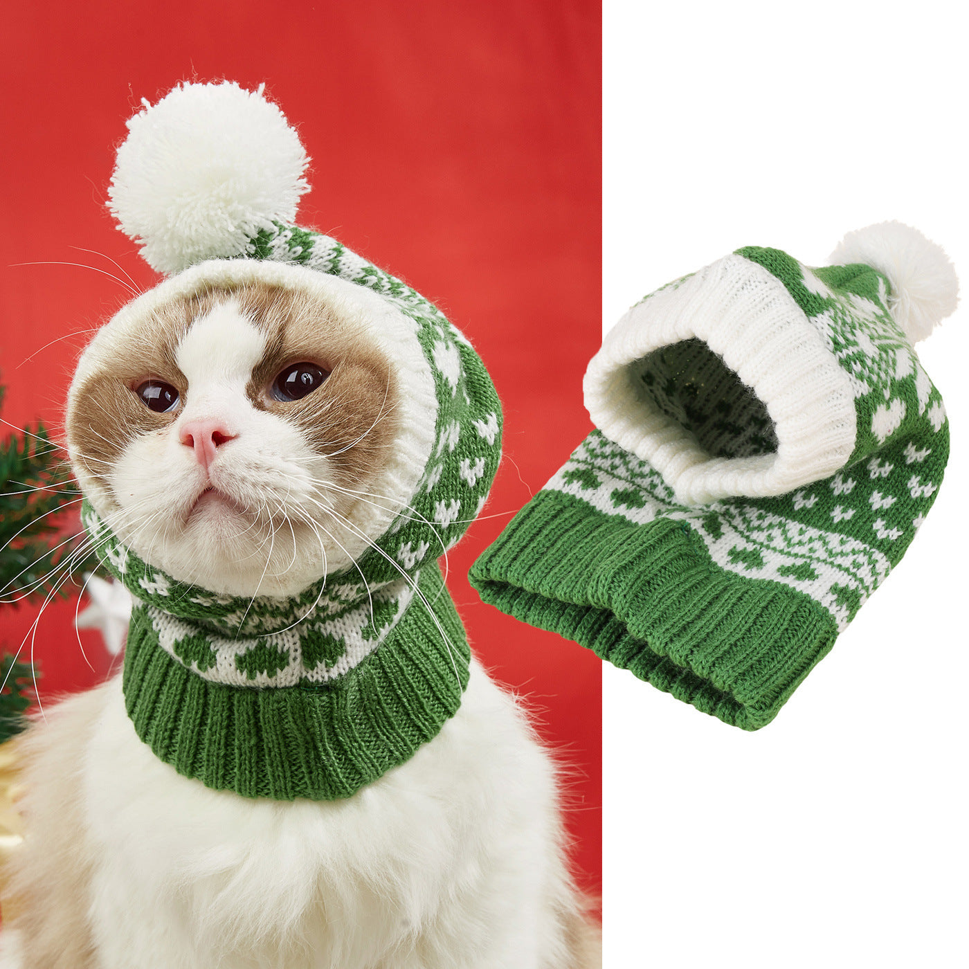 KFX-3440061 Warm Knitted Pet Hat with Snowflake Elk Print for Dogs and Cats, Perfect for Christmas and Halloween