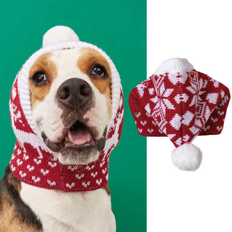 KFX-3440061 Warm Knitted Pet Hat with Snowflake Elk Print for Dogs and Cats, Perfect for Christmas and Halloween