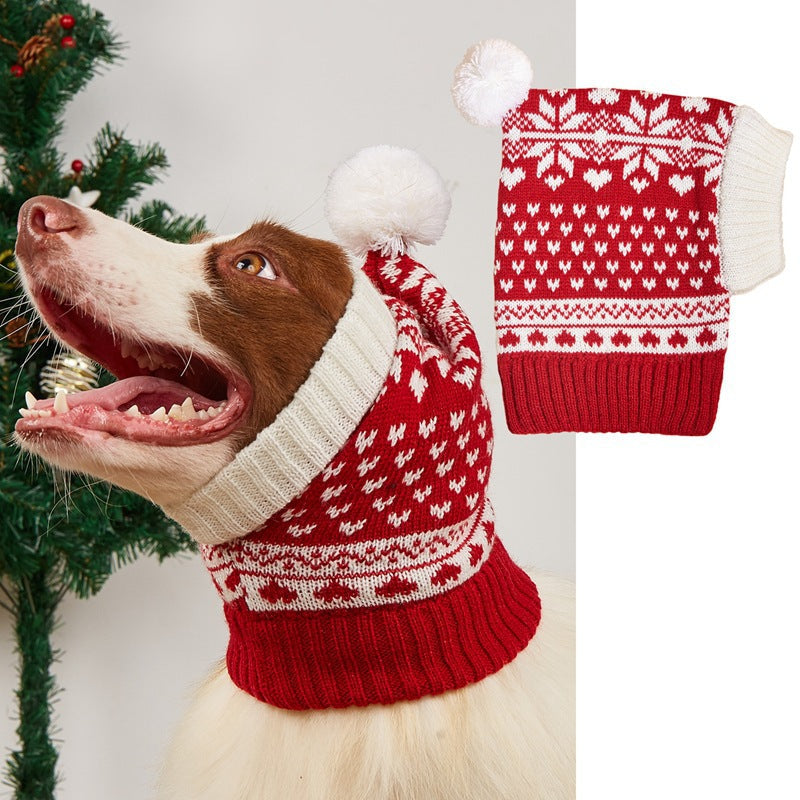 KFX-3440061 Warm Knitted Pet Hat with Snowflake Elk Print for Dogs and Cats, Perfect for Christmas and Halloween