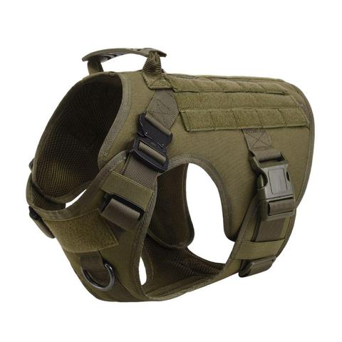 KFX-3441341 Adjustable German Shepherd Tactical Dog Harness with Heavy-Duty Nylon, Pockets, and Metal Clips