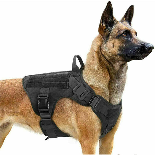 KFX-3441341 Adjustable German Shepherd Tactical Dog Harness with Heavy-Duty Nylon, Pockets, and Metal Clips
