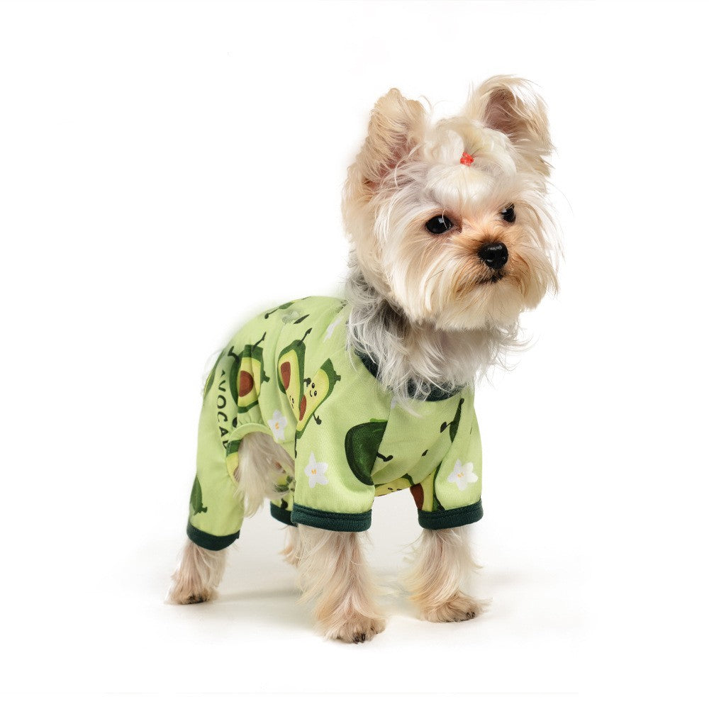 KFX-3441469 Four Seasons Cotton Dog Jumpsuit in Grass Green - Casual Pet Pajamas for All Sizes