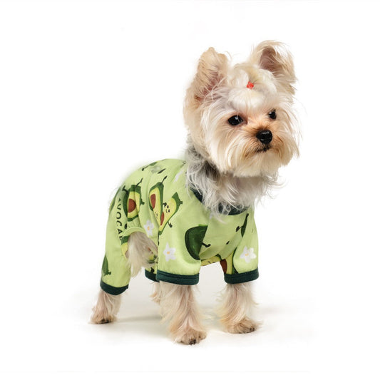 KFX-3441469 Four Seasons Cotton Dog Jumpsuit in Grass Green - Casual Pet Pajamas for All Sizes