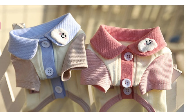 KFX-3442237 Cotton Bipedal Casual Cardigan for Pets - Available in Blue and Pink