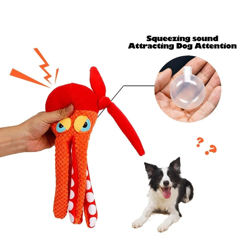 KFX-3443133 Squeaky Plush Octopus Dog Toy for Chewing and Dental Care