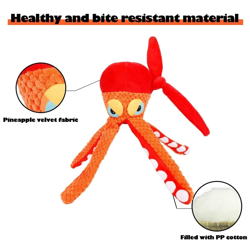 KFX-3443133 Squeaky Plush Octopus Dog Toy for Chewing and Dental Care