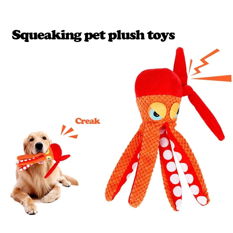 KFX-3443133 Squeaky Plush Octopus Dog Toy for Chewing and Dental Care
