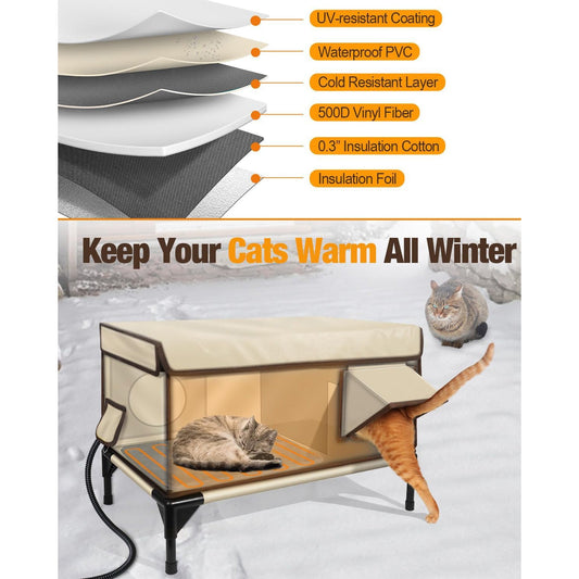 KFX-3451453 Beige Waterproof Oxford Cloth Cat House with Outdoor PVC Pipe Height Increase