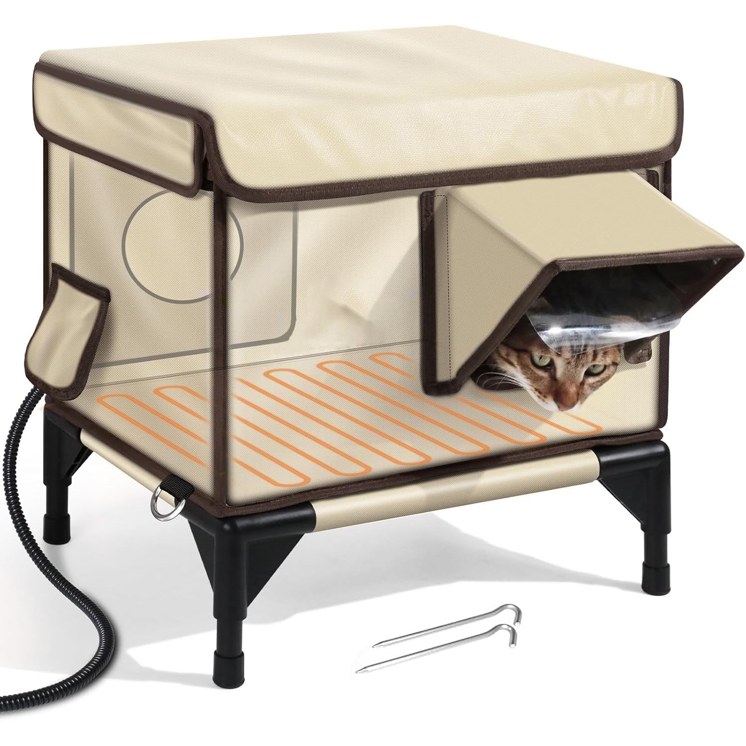 KFX-3451453 Beige Waterproof Oxford Cloth Cat House with Outdoor PVC Pipe Height Increase