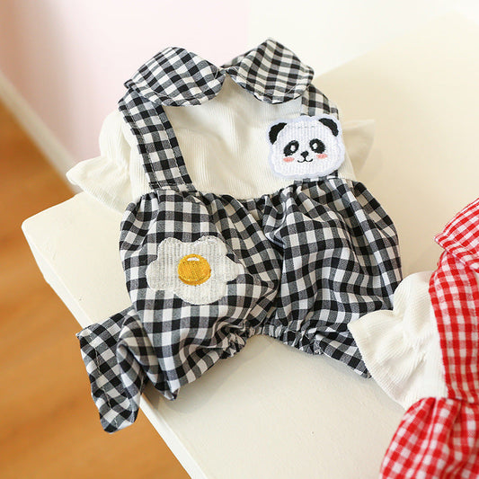 KFX-3451965 Teddy Bichon Plaid Overalls for Small and Medium Dogs in Poached Egg Panda Style