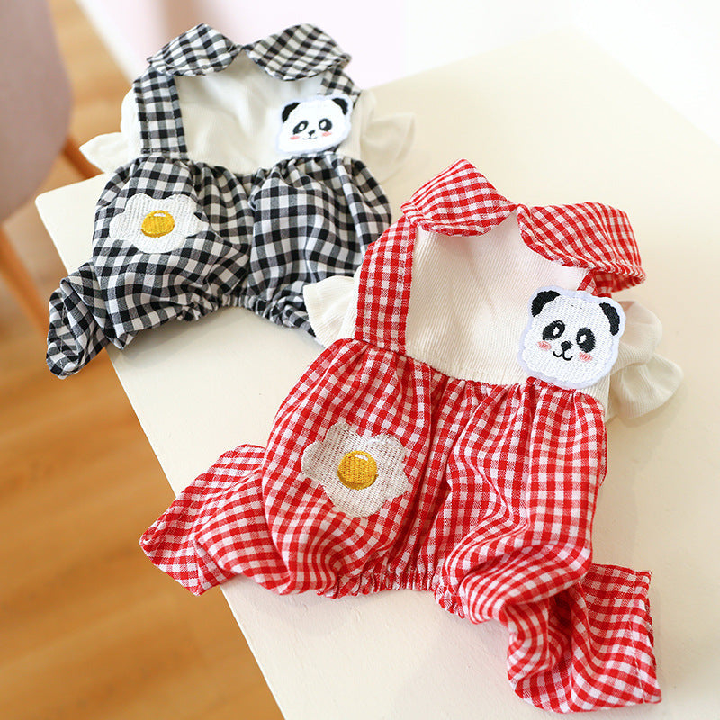 KFX-3451965 Teddy Bichon Plaid Overalls for Small and Medium Dogs in Poached Egg Panda Style