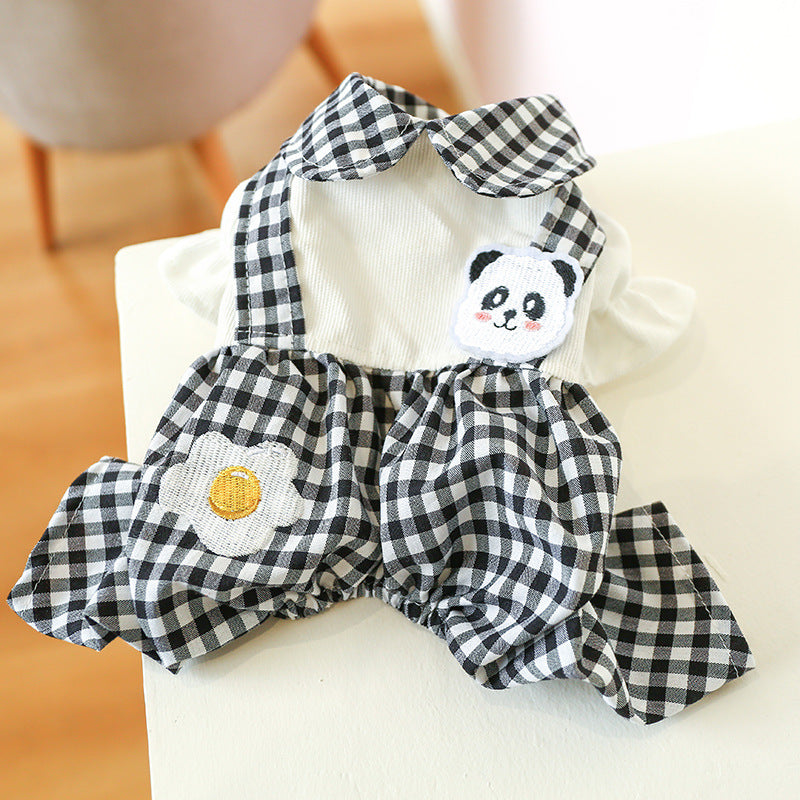 KFX-3451965 Teddy Bichon Plaid Overalls for Small and Medium Dogs in Poached Egg Panda Style