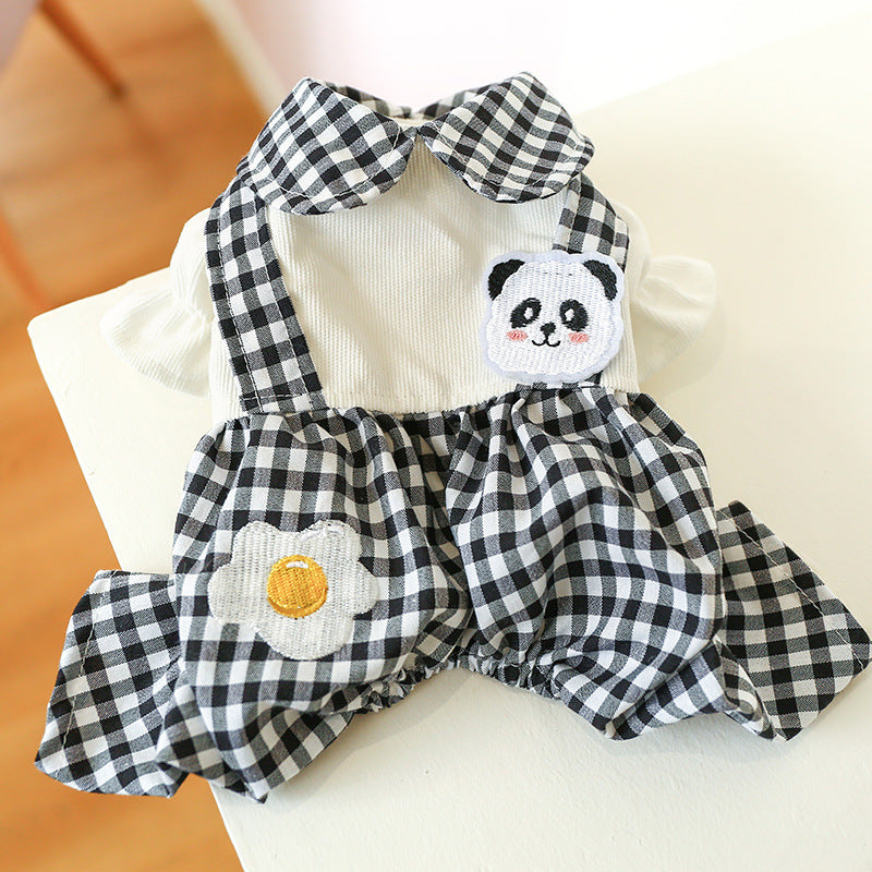 KFX-3451965 Teddy Bichon Plaid Overalls for Small and Medium Dogs in Poached Egg Panda Style
