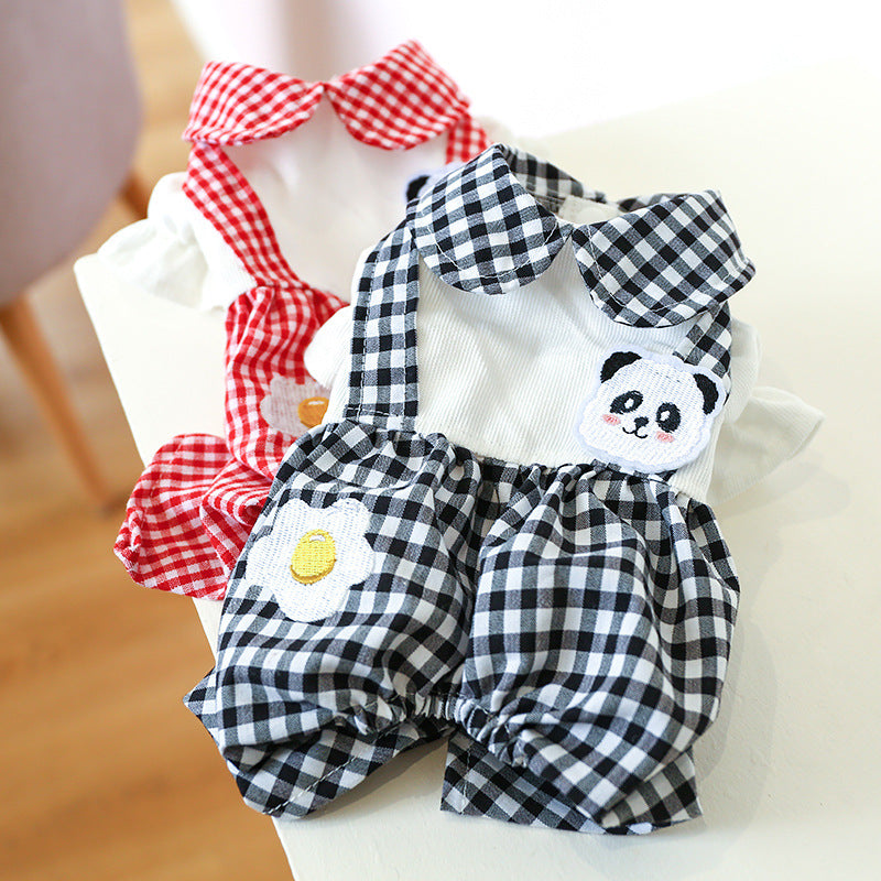 KFX-3451965 Teddy Bichon Plaid Overalls for Small and Medium Dogs in Poached Egg Panda Style