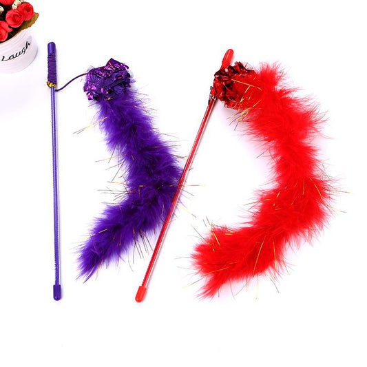 KFX-3452221 Colorful Plush Cat Teaser Stick with Ringing Paper Ball - 30cm Length