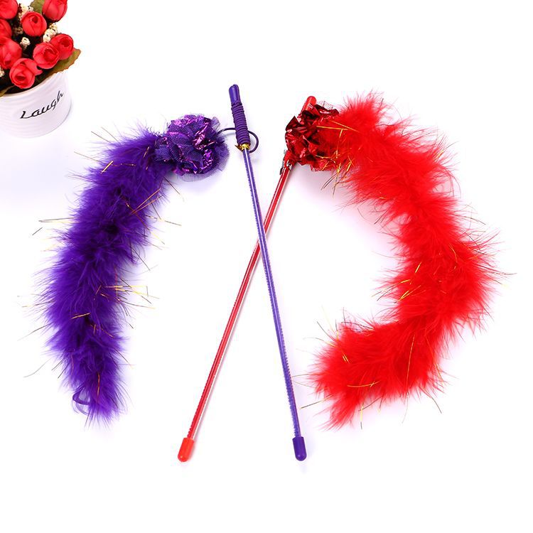 KFX-3452221 Colorful Plush Cat Teaser Stick with Ringing Paper Ball - 30cm Length